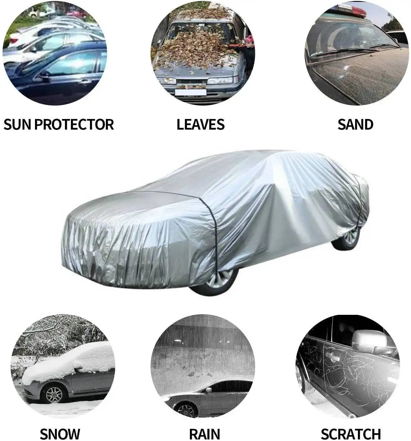 Universal Full Car Cover, Outdoor Sunshade Cover UV Protection Waterproof PE Car Covers Heat insulation Car Clothing with Strap