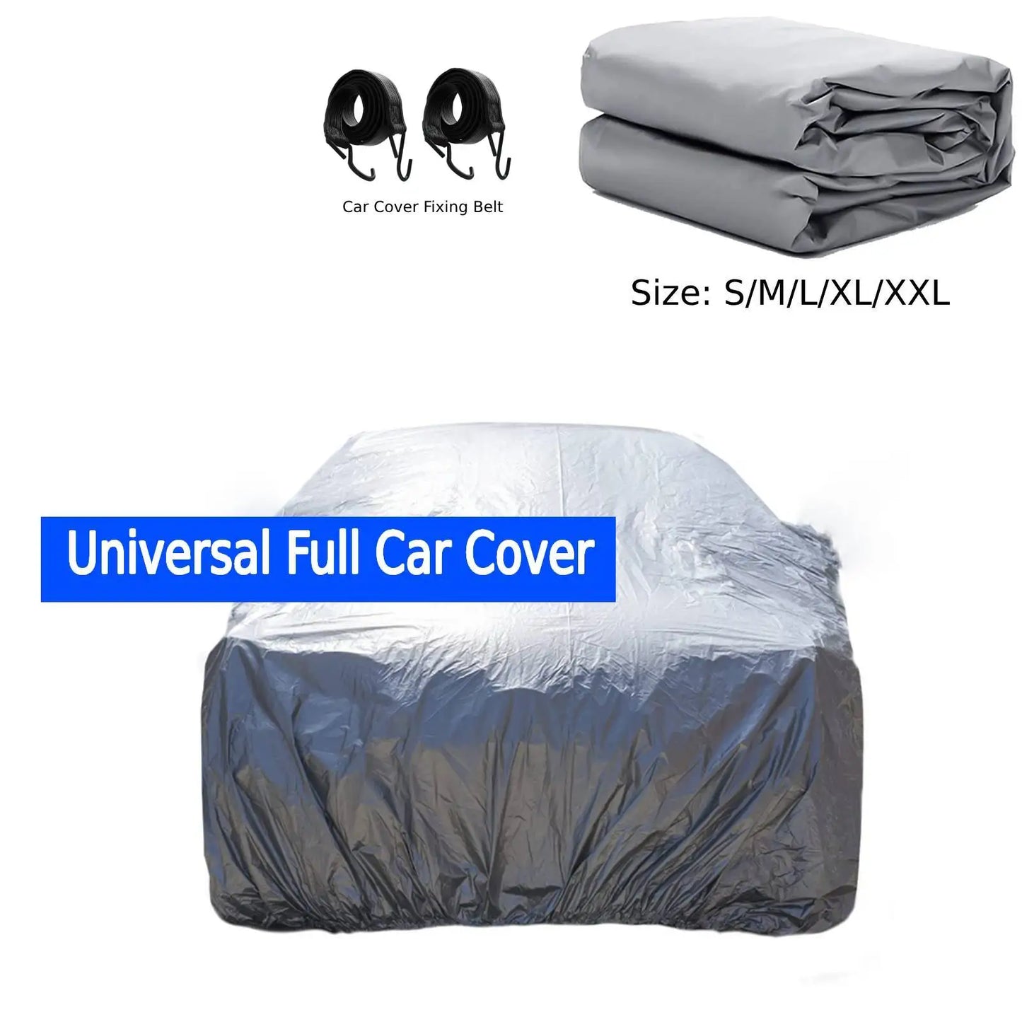 Universal Full Car Cover, Outdoor Sunshade Cover UV Protection Waterproof PE Car Covers Heat insulation Car Clothing with Strap