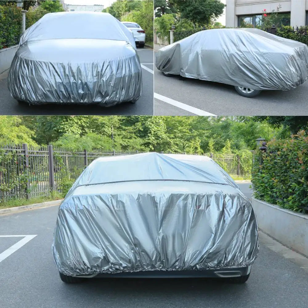 Universal Full Car Cover, Outdoor Sunshade Cover UV Protection Waterproof PE Car Covers Heat insulation Car Clothing with Strap