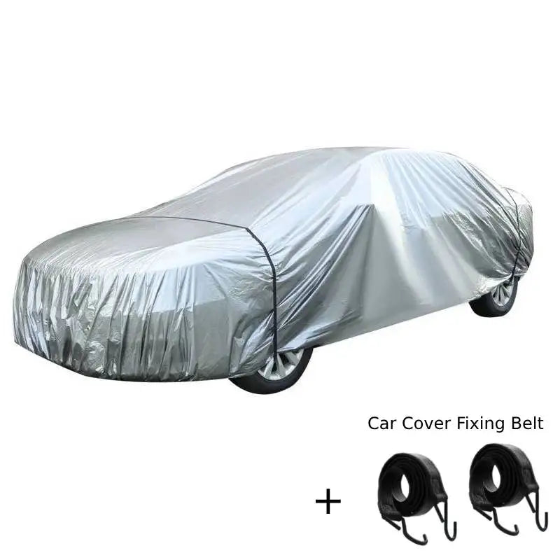 Universal Full Car Cover, Outdoor Sunshade Cover UV Protection Waterproof PE Car Covers Heat insulation Car Clothing with Strap