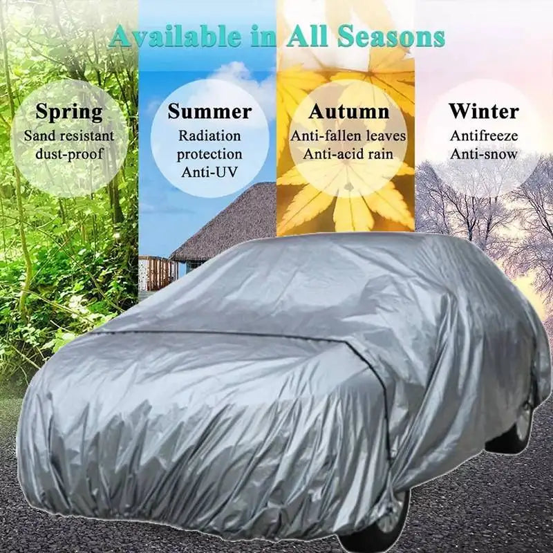 Universal Full Car Cover, Outdoor Sunshade Cover UV Protection Waterproof PE Car Covers Heat insulation Car Clothing with Strap