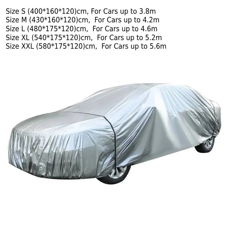 Universal Full Car Cover, Outdoor Sunshade Cover UV Protection Waterproof PE Car Covers Heat insulation Car Clothing with Strap