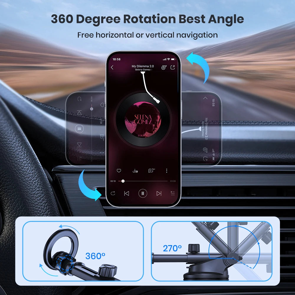 TOPK for MagSafe Car Phone holder Magnetic Car Phone Mount for Car Retractable Arm Dashboard Windshield for Magsafe & All Phone